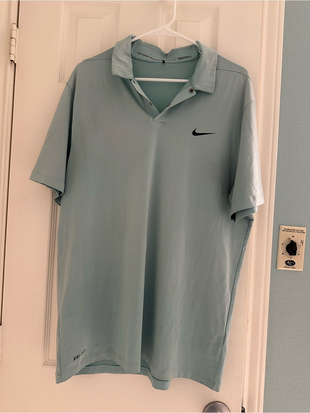 Nike Tiger Woods Polo Shirt Mens Large Jade Ice Striped Golf Dri Fit Snaps